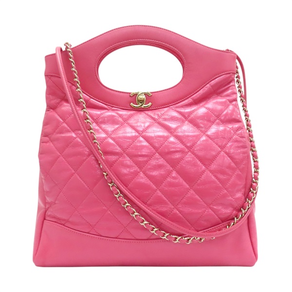 粉色 菱格紋 皮革 鍊帶 31 Bag 兩用包 無卡