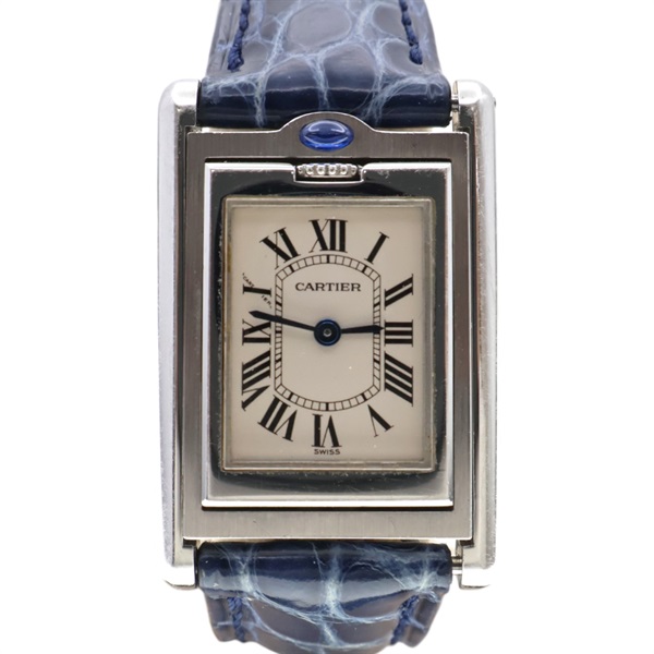 米白錶盤 鱷魚皮 不鏽鋼 Tank Basculante SM 腕錶 W1011158