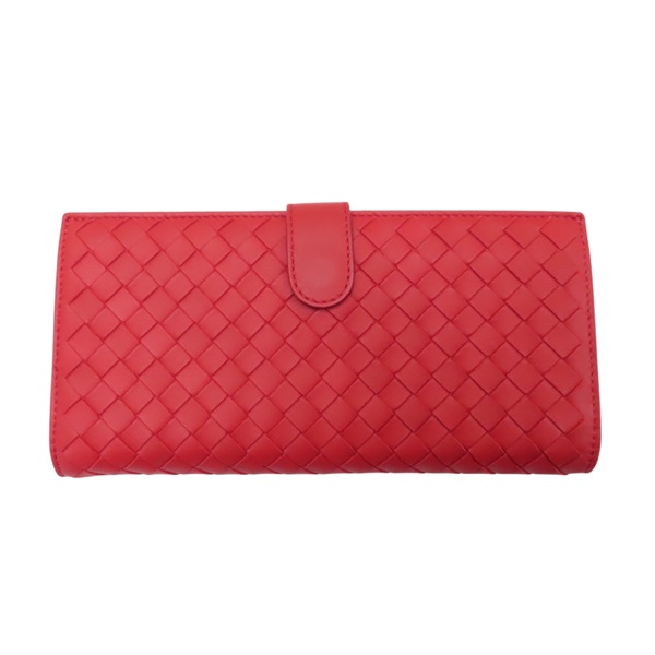 紅色 羊皮 編織 長夾