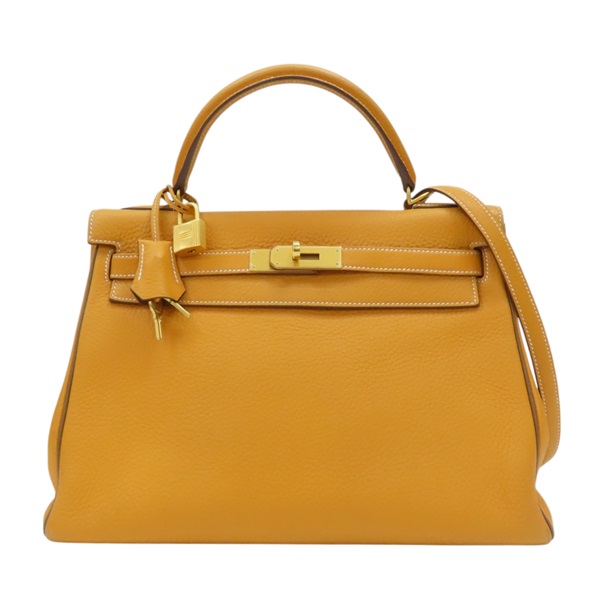 橘色 皮革 Kelly 32 凱莉包 兩用包 口P刻 金扣