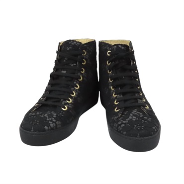 【再降價】黑色 蕾絲 高筒 運動鞋 #35【CHANEL 香奈兒】