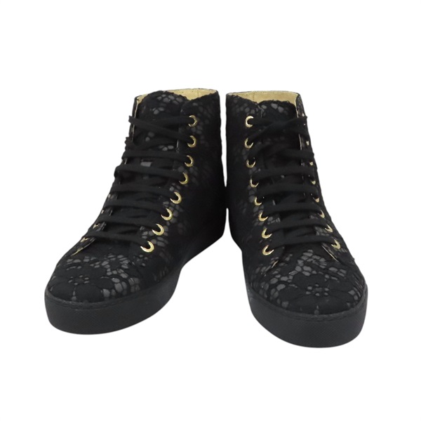 【再降價】黑色 蕾絲 高筒 運動鞋 #35【CHANEL 香奈兒】