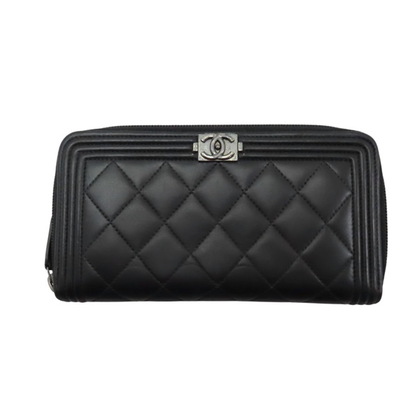 【再降價】黑色 羊皮 菱格紋 Boy Chanel 拉鍊 長夾【CHANEL 香奈兒】 A80288