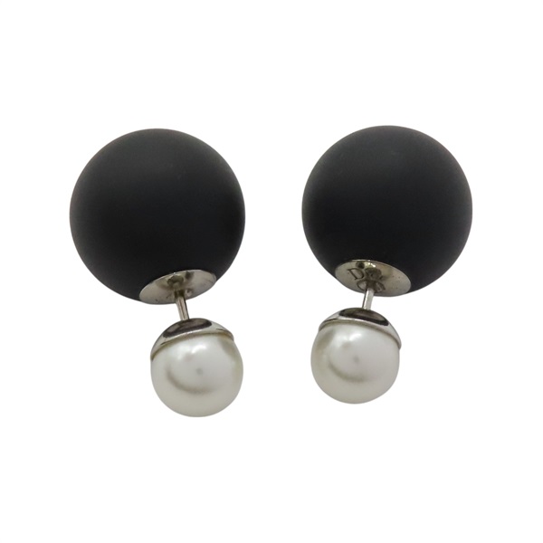 黑色 銀色 珍珠 樹脂 針式耳環