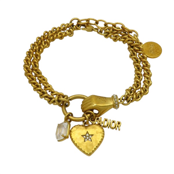 鍍金屬 手造型 愛心水鑽 手鍊【Dior 迪奧】