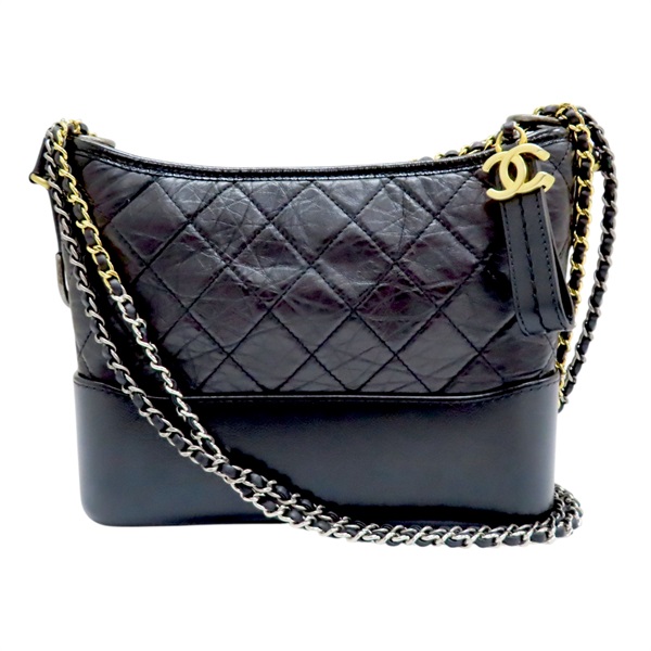 黑色 菱格紋 皮革 Gabrielle 鍊帶 肩背包 流浪包【CHANEL 香奈兒】 AS1521
