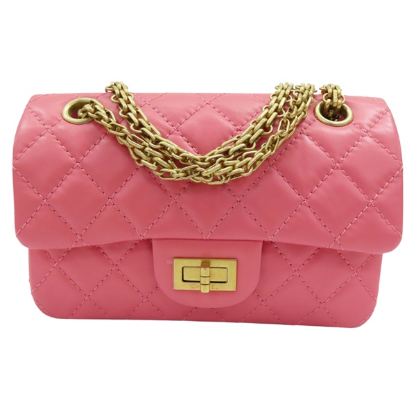 【再降價】粉色 牛皮 2.55 Mini 鍊帶 肩背包 金扣【CHANEL 香奈兒】 AS0874