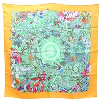 橘色 絲綢 絲巾 90x90