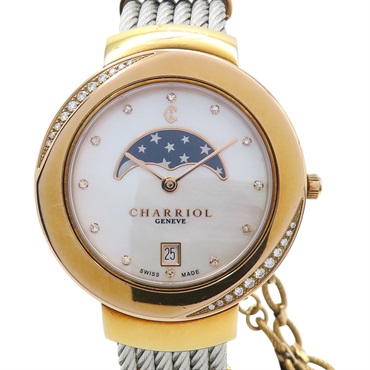 母貝錶盤 不鏽鋼 鑽石 Saint-Tropez Moon Phase 腕錶 ST35【CHARRIOL 夏利豪】 ST35