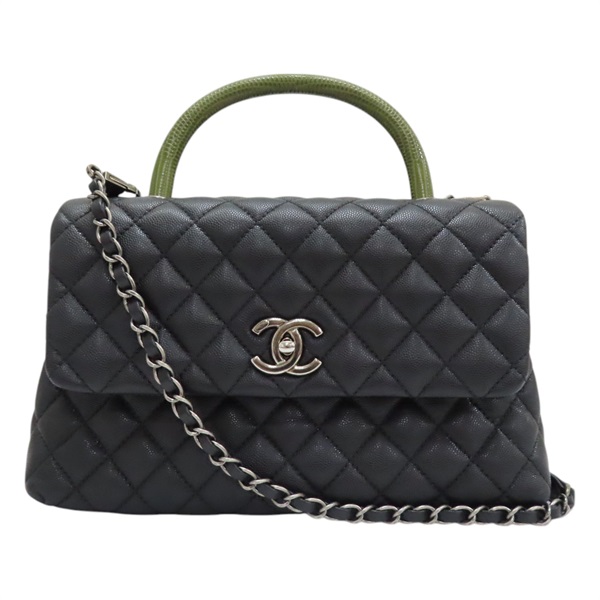 【再降價】黑色 荔枝紋牛皮 綠色 蜥蜴皮 COCO HANDLE 29 兩用包【CHANEL 香奈兒】 A92991