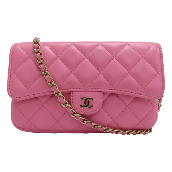 粉色 菱格紋 羊皮 Flap phone chain bag 肩背包 AP2096