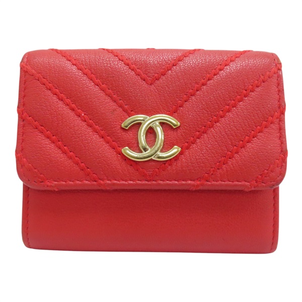 紅色 皮革 扣式 短夾 無卡