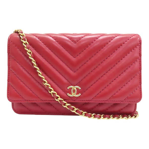 紅色 山形紋 牛皮 鍊帶 WOC 肩背包 無卡