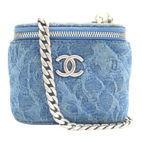 藍色 菱格紋 單寧 Vanity Case Chain 鍊帶 肩背包
