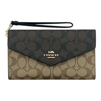 棕色 Signature 帆布 扣式 Travel Envelope Wallet 三折 長夾 C7615