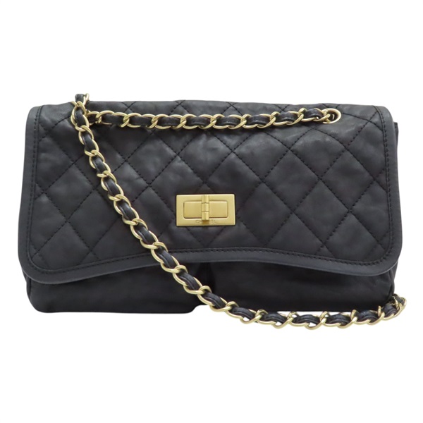 2.55 口蓋包 黑色 菱格紋 皮革 鍊帶 肩背包