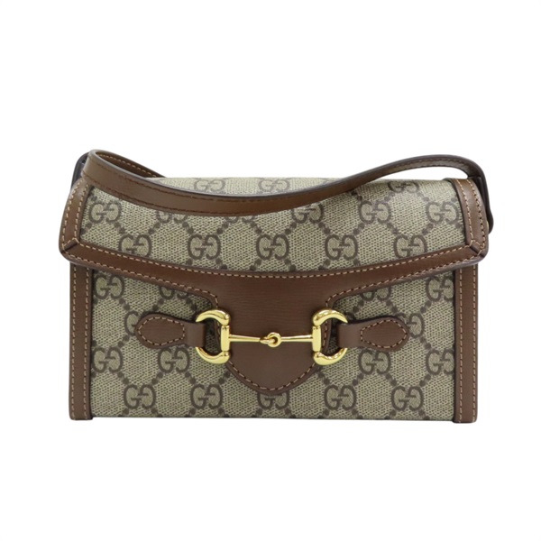 棕色 GG Supreme 帆布 牛皮 Horsebit 1955 馬銜釦 肩背包 699296