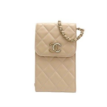 粉色 菱格紋羊皮 鍊帶 手機包 肩背包