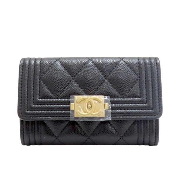 黑色 荔枝紋牛皮 Boy 名片夾 卡夾 金扣