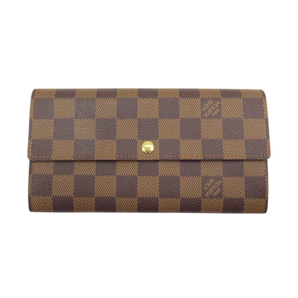 棕色 棋盤格 帆布 Sarah 雙折長夾 N61734