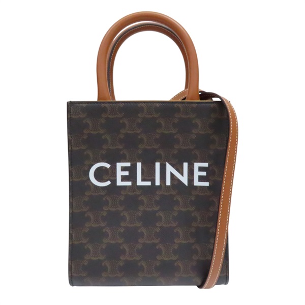 棕色 Triomphe 帆布 Mini Vertical Cabas 兩用包 皮標斷掉 194372