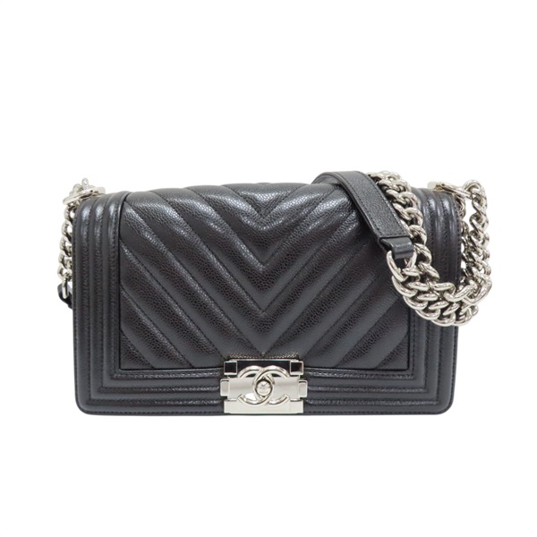 黑色 荔枝山型紋牛皮 Boy 25 肩背包 A67086