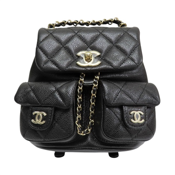 黑色 荔枝紋牛皮 Duma 後背包【CHANEL 香奈兒】 AS3787