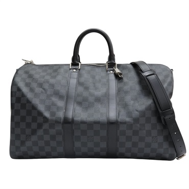 黑色 棋盤格 帆布 Keepall Bandouliere 45 兩用包 N41349