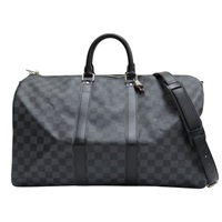 黑色 棋盤格 帆布 Keepall Bandouliere 45 兩用包 N41349