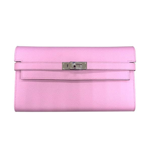 錦葵粉 黃色 Epsom牛皮 Verso Kelly 長夾 C刻 銀扣