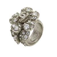 銀色鍍金 山茶花水鑽 戒指 掉鑽【CHANEL 香奈兒】