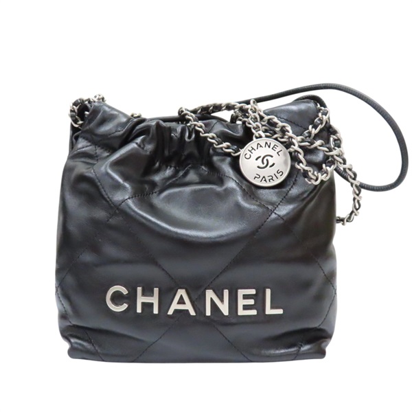 黑色 牛皮 CHANEL 22 MINI 兩用包 AS3980