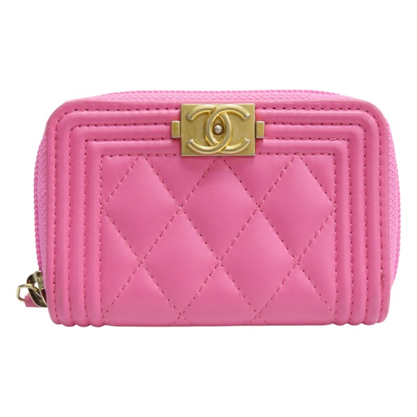 粉色 菱格紋 羊皮 Boy 零錢包 AB0602