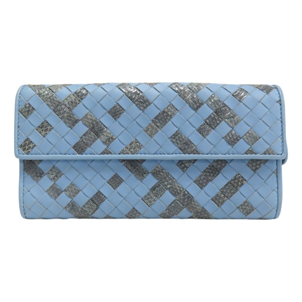 藍色 編織 皮革 扣式 長夾