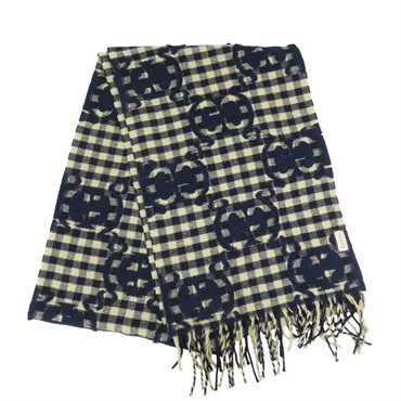 深藍色 GG緹花 羊毛 絲綢 圍巾 644365【GUCCI 古馳】 644365