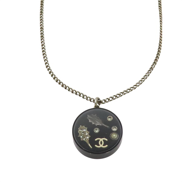 黑色圓牌 樹葉 金色鍍金 項鍊【CHANEL 香奈兒】