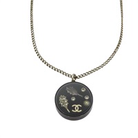 黑色圓牌 樹葉 金色鍍金 項鍊【CHANEL 香奈兒】