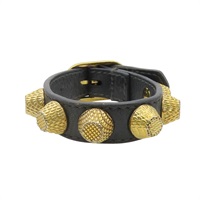 黑色牛皮 金色鉚釘 手環【BALENCIAGA 巴黎世家】