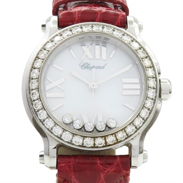 白色錶盤 皮帶 鑽框 Happy Sport 腕錶 8509