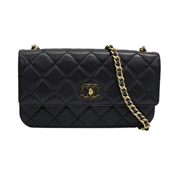 黑色 牛皮 菱格紋 CC Logo 肩背包【CHANEL 香奈兒】 AS4623