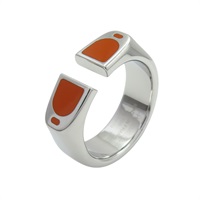 橘色漆面 銀色金屬 Etrier 戒指 60【HERMES 愛馬仕】 H100060FJ6858