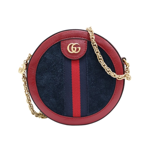 藍色麂皮 紅色牛皮 Ophidia MINI GG 肩背包 圓餅包 550618