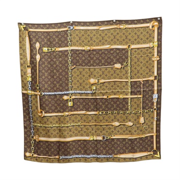 棕色  絲綢 MNG Confidential Scarf 方巾  90x90【LOUIS VUITTON LV 路易威登】 M78666