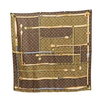 棕色  絲綢 MNG Confidential Scarf 方巾  90x90【LOUIS VUITTON LV 路易威登】 M78666