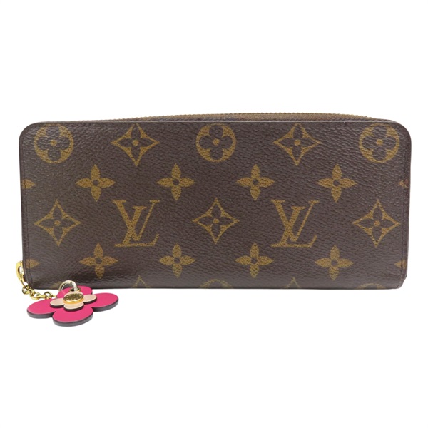 棕色 原花 PVC塗層帆布 拉鏈長夾 M68314