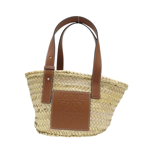 卡其色 棕櫚葉編織 棕色牛皮 Basket 手提包