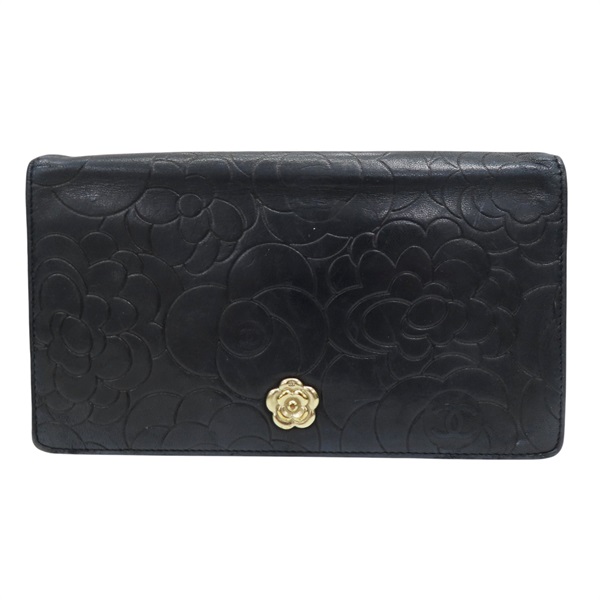 黑色 羊皮 雙折長夾