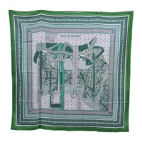 綠色 羊絨 Selle de Dignitaire Bandana 方巾 圍巾【HERMES 愛馬仕】