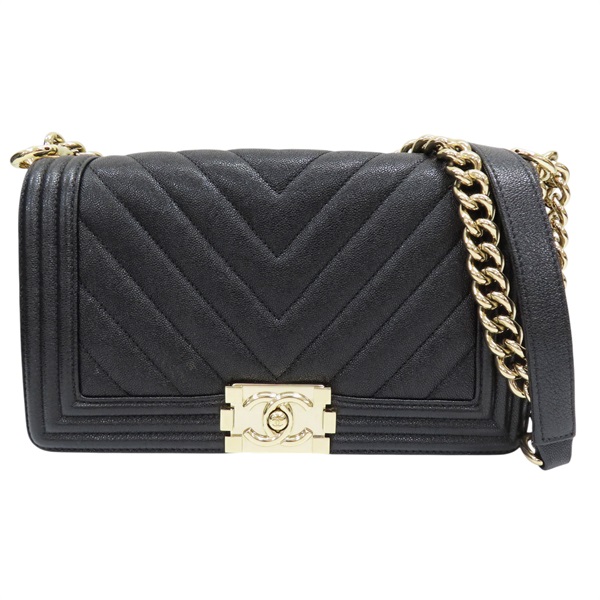 黑色 牛皮 Boy25 鍊帶 肩背包 金扣 A67086