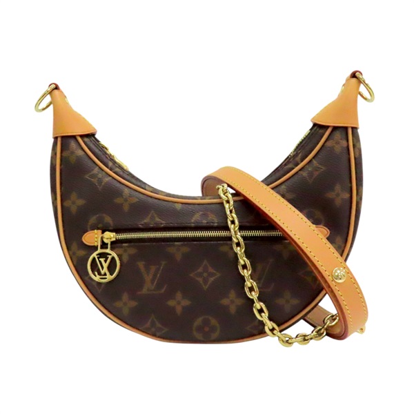 棕色 原花帆布 Loop 月亮包 肩背包 M81098